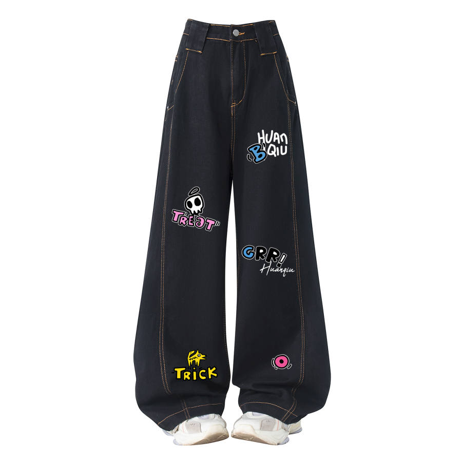 HUANQIU Jeans Unisex Moderate Scimitar Pants