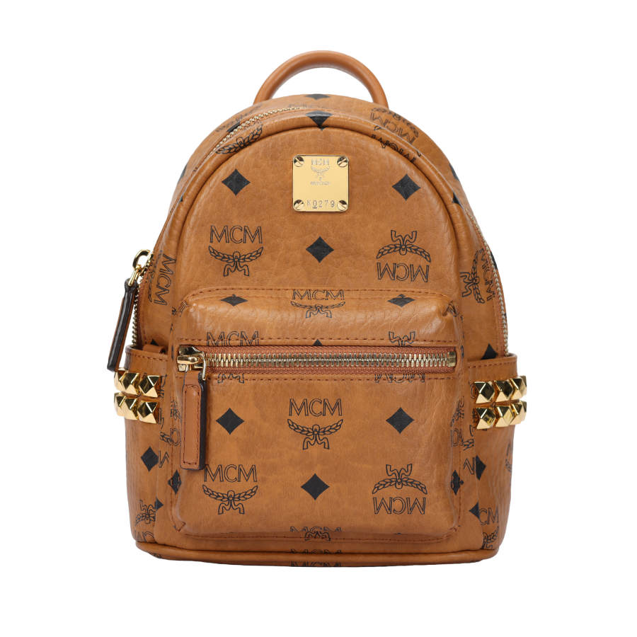 MCM MCM Stark Coated Canvas With Leather Trim Backpack Extra Mini Unisex Brown Cognac