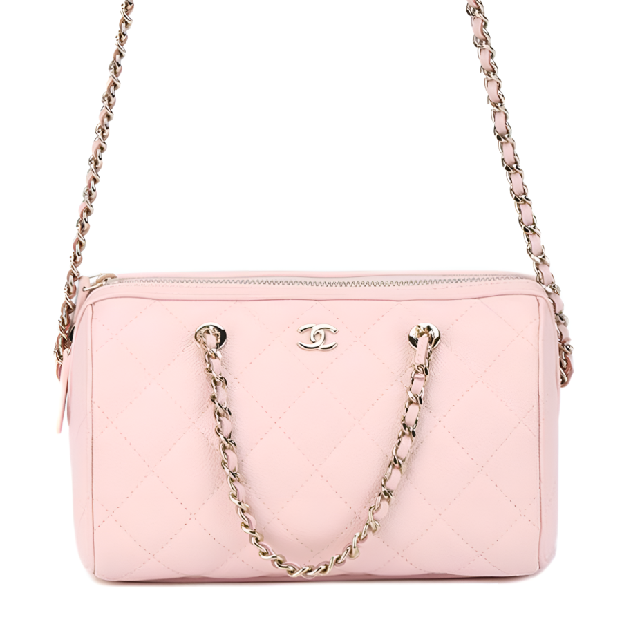 CHANEL Grain Cow Leather Material Gold Metal One Shoulder Handbag Small Women's Light Pink