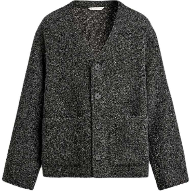 ZARA Knitwear Men's Coal Gray V Neck Moderate Cardigan