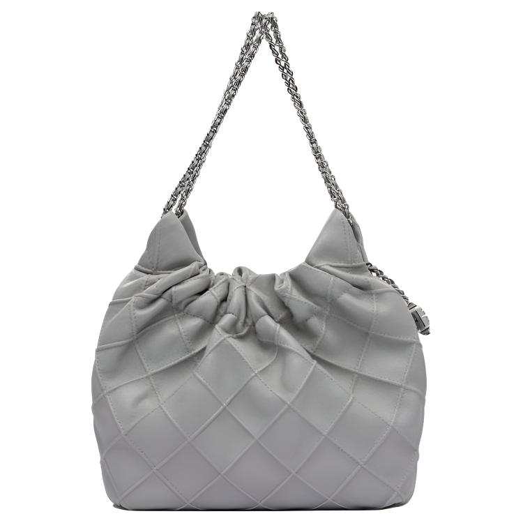 TORY BURCH Fleming Nappa Leather Crescent Bag, One Shoulder Handbag Mini Women's Gray
