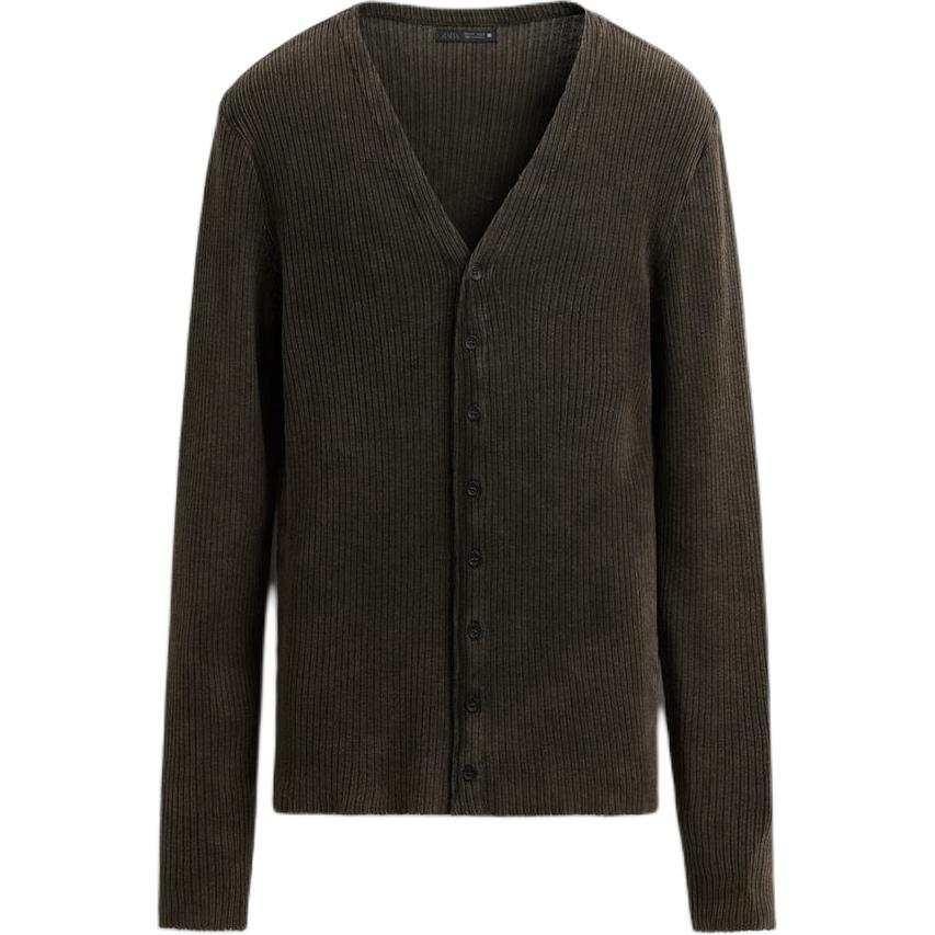 ZARA Knitwear Men's Brown V Neck Moderate Cardigan