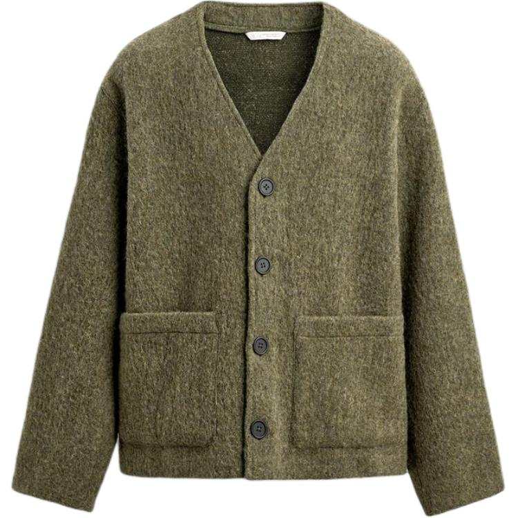 ZARA Knitwear Men's Zebra Print Green V Neck Moderate Cardigan