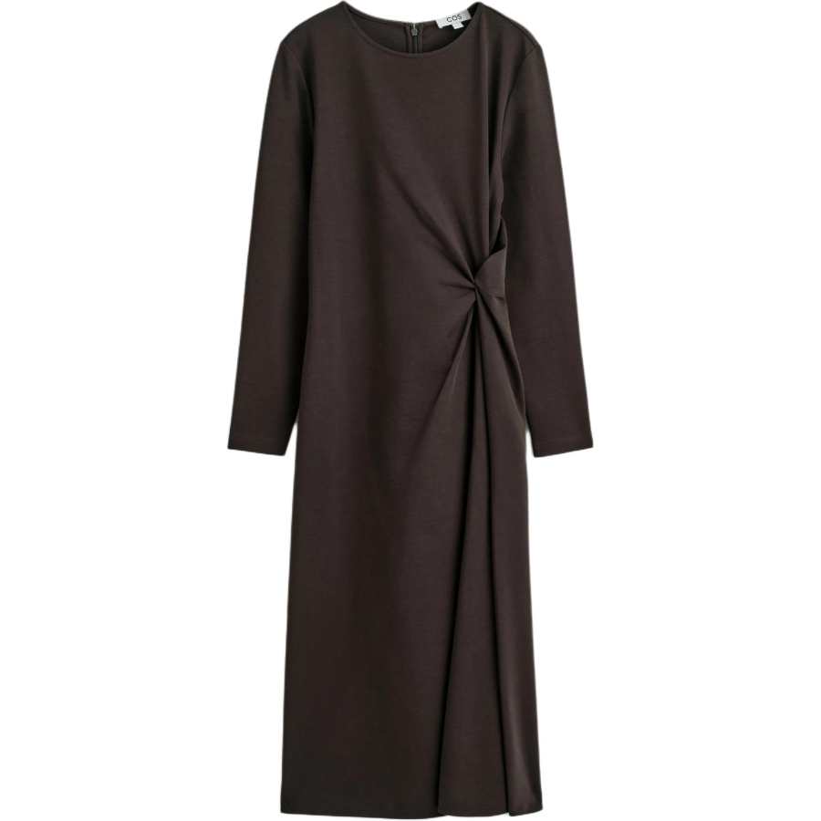 COS Long Sleeved Dresses Women's Dark Brown Crew Neck Moderate