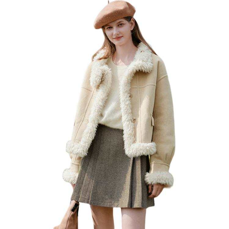 XIANGYING Furs Women's Custard Stand Collar Thickened