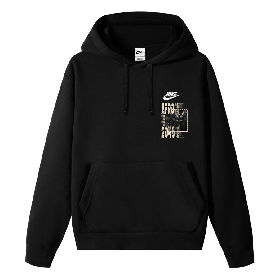 Nike Nike Sportswear Club Fleece Lined Angel Hooded Comfortable Print Long Sleeved Sweatshirt Unisex Black