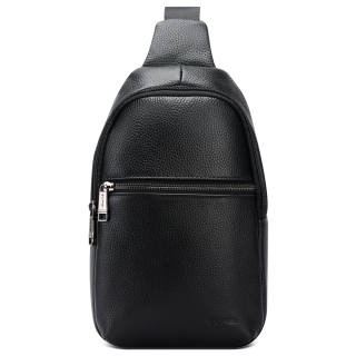 BOPAI Top Grain Cow Leather Sling Bags Small Men's Black