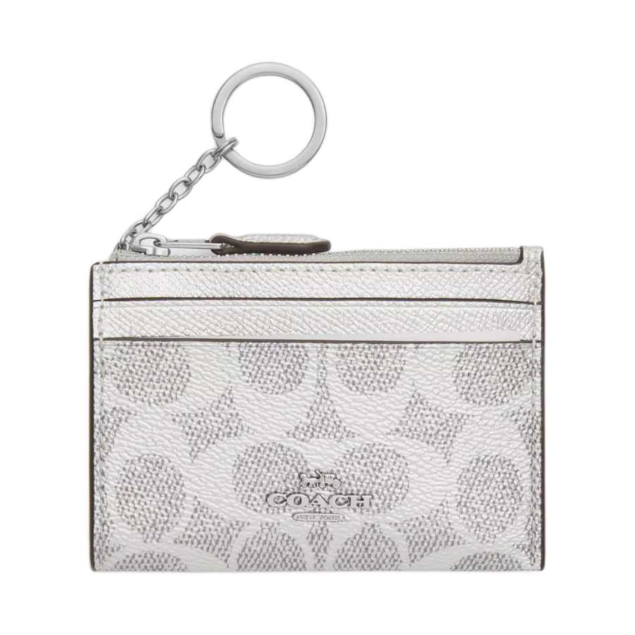 COACH Skinny Id Case Coated Canvas With Leather Card Holder Regular Women's Gray