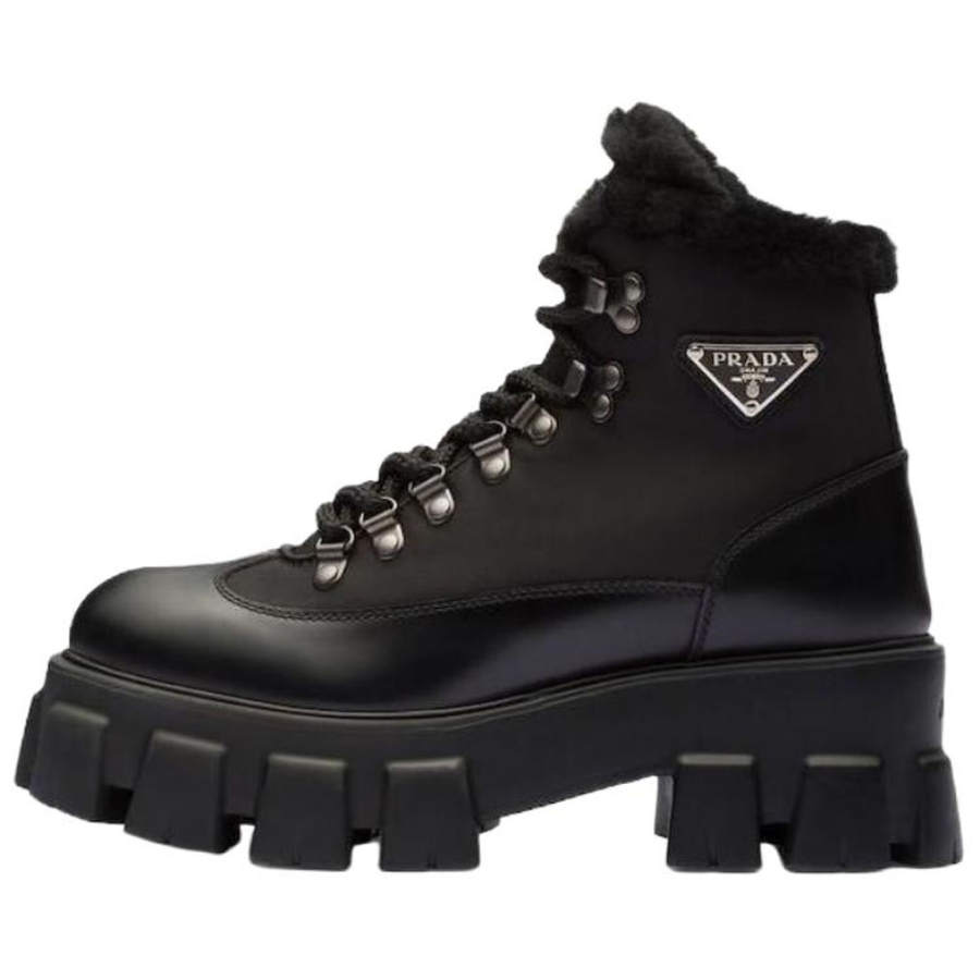 PRADA PRADA Moonlith Brushed Leather Combat Boots
