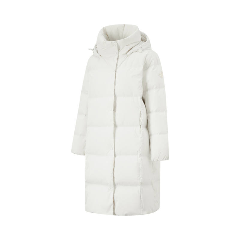 Li-Ning Li Ning Down Jackets Women's Champagne White Hooded Thickened