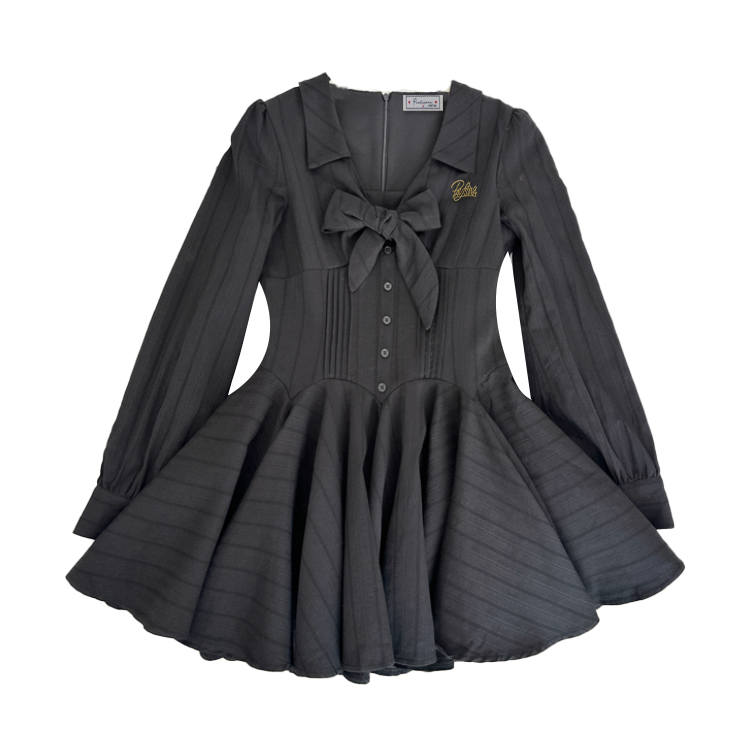 PAVLISOVA Long Sleeved Dresses Women's Black Polo Collar Moderate Short