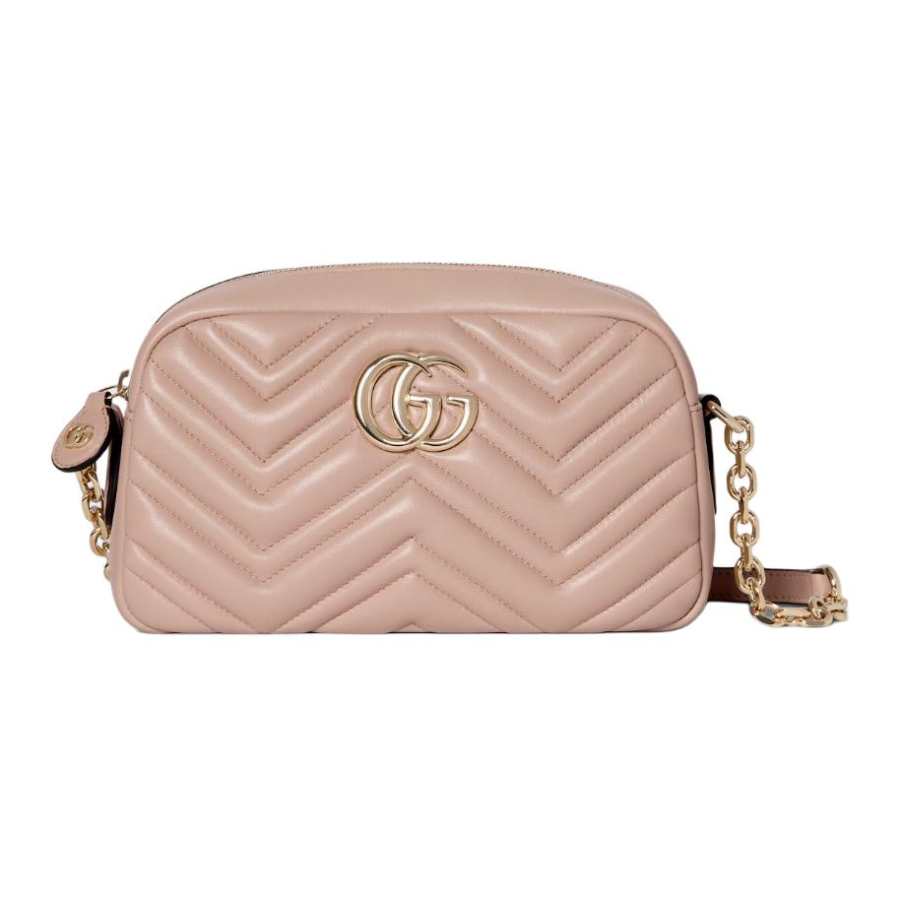 GUCCI GG Marmont Quilting V Shaped Nappa Leather Sheepskin Shoulder Bag Small Women's Pink Beige