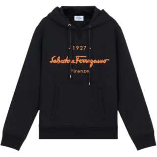Ferragamo Sweatshirts Men's Black Hooded Non Detachable Moderate Straight Fit