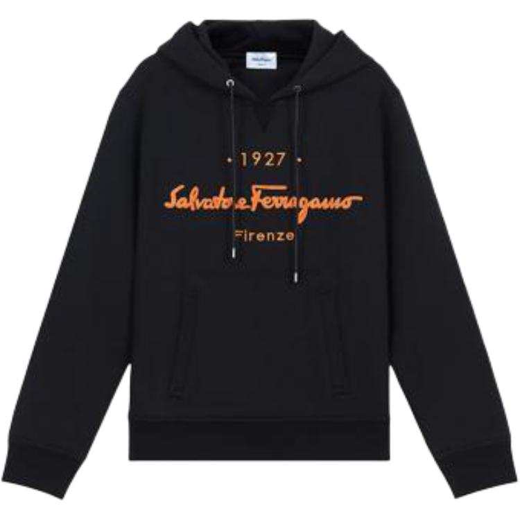 Ferragamo Sweatshirts Men's Black Hooded Non Detachable Moderate Straight Fit