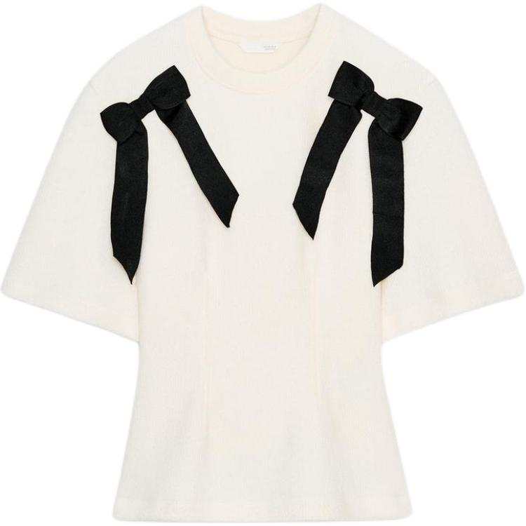 ZARA T Shirts Women's Frosted White Crew Neck Moderate