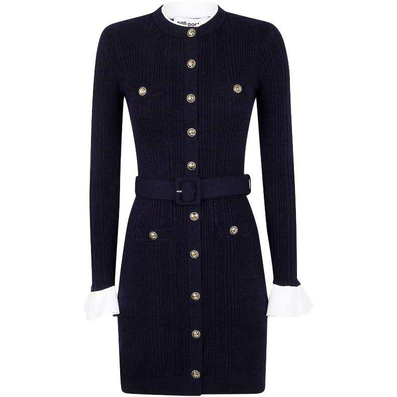 Self-portrait Self-portrait ribbed button-front dress