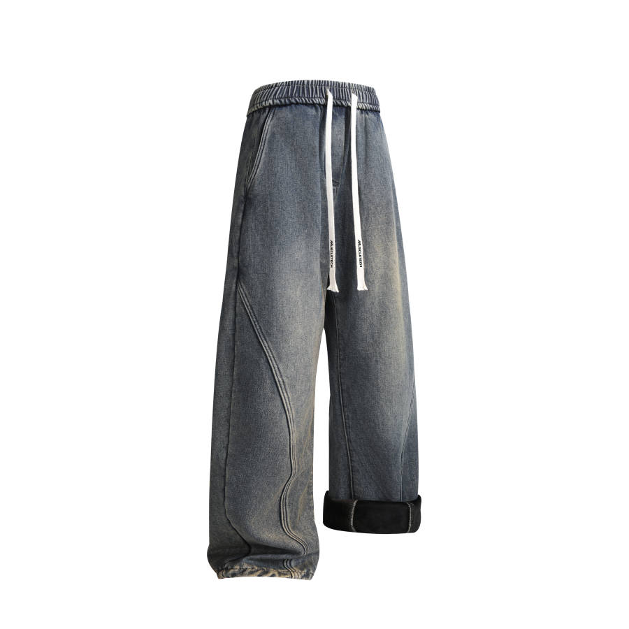 MUSCLETECH Jeans Unisex Thickened And Fleece Lined Straight Fit Pants