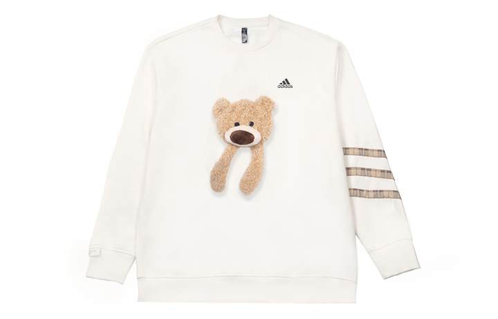 Adidas Adidas LABEL Playful Bear Anti Aging Minimalist Style Individual Patchwork Animal Pattern Crew Neck Fleece Lined