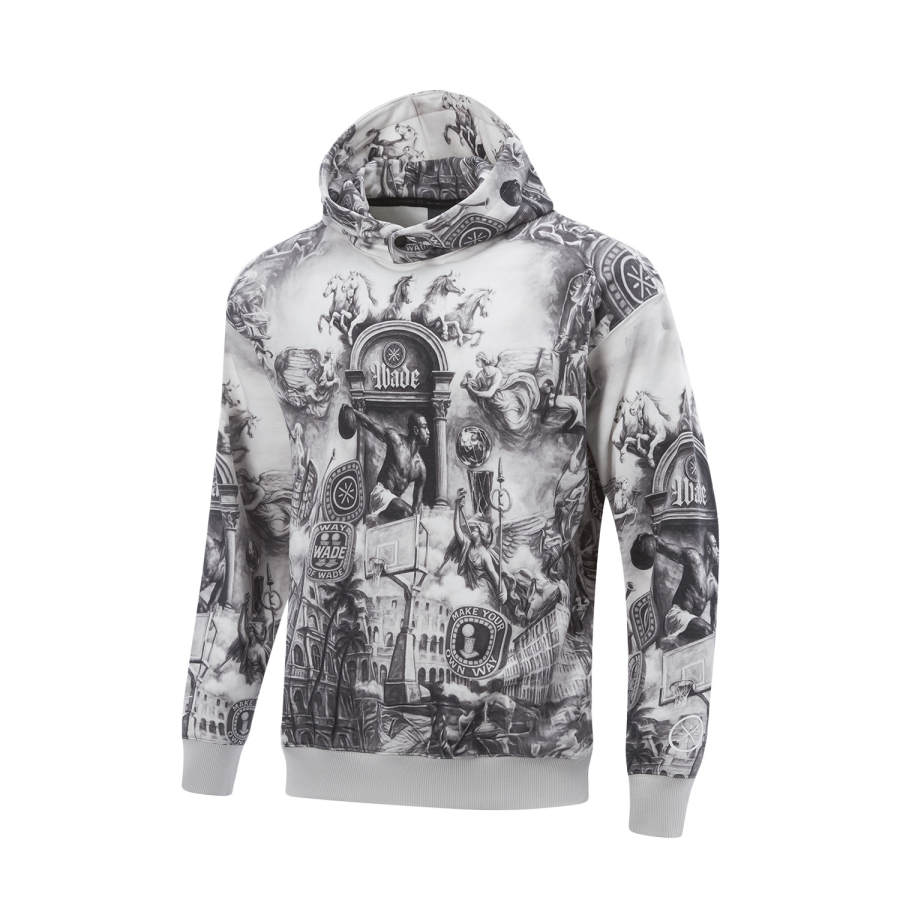 Li-Ning Li Ning Sweatshirts Men's Black All Over Print Hooded Moderate Regular