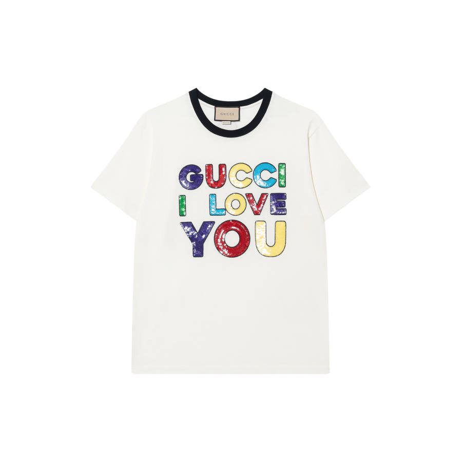 GUCCI T Shirts Women's Ecru Crew Neck Moderate Straight Fit