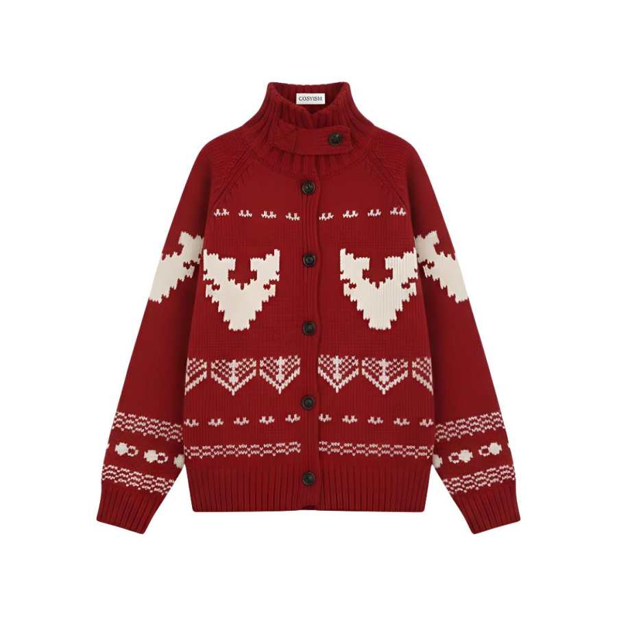 Cosyism Knitwear Women's Turtleneck Moderate Cardigan