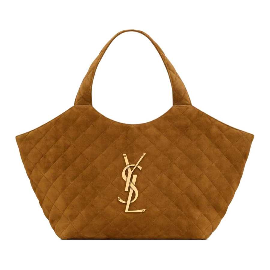 SAINT LAURENT Calfskin Handbag Medium Unisex Caramel Cognac