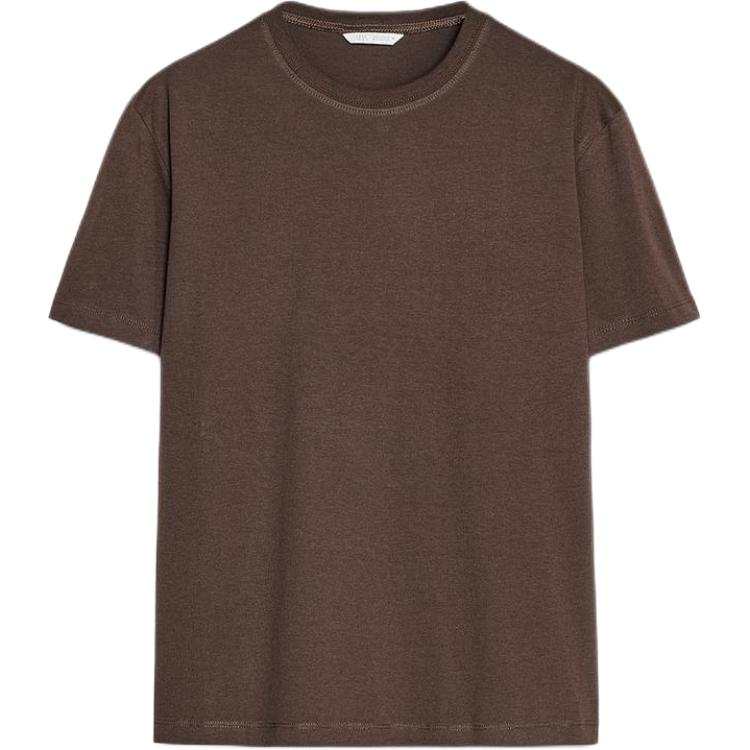 ZARA T Shirts Women's Brown Crew Neck Moderate