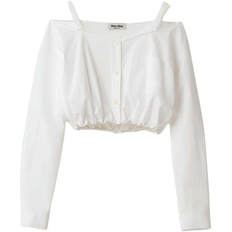 MIU MIU Crop Tops Women's White Ruffle Collar Moderate
