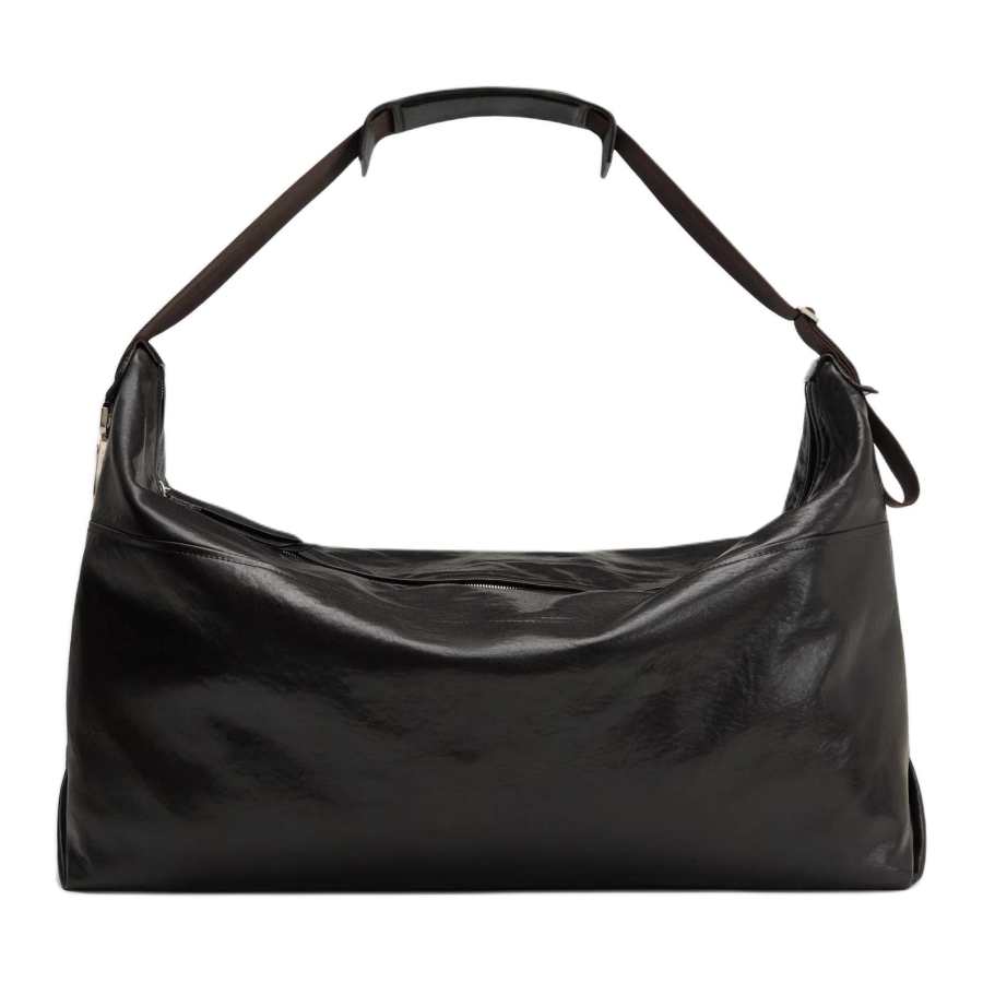 Lemaire Paper Lux Leather Travel Bag, Shoulder Bag Unisex Dark Chocolate