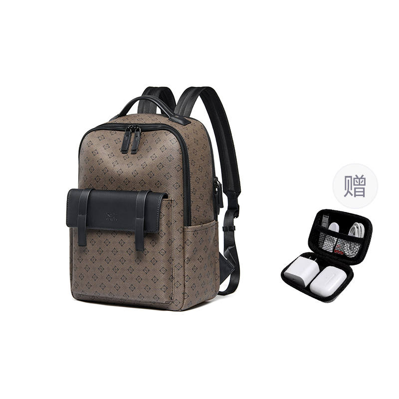 SEPTWOLVES SEPTWOLVES Synthetic Leather Backpack QPL Unisex Coffee