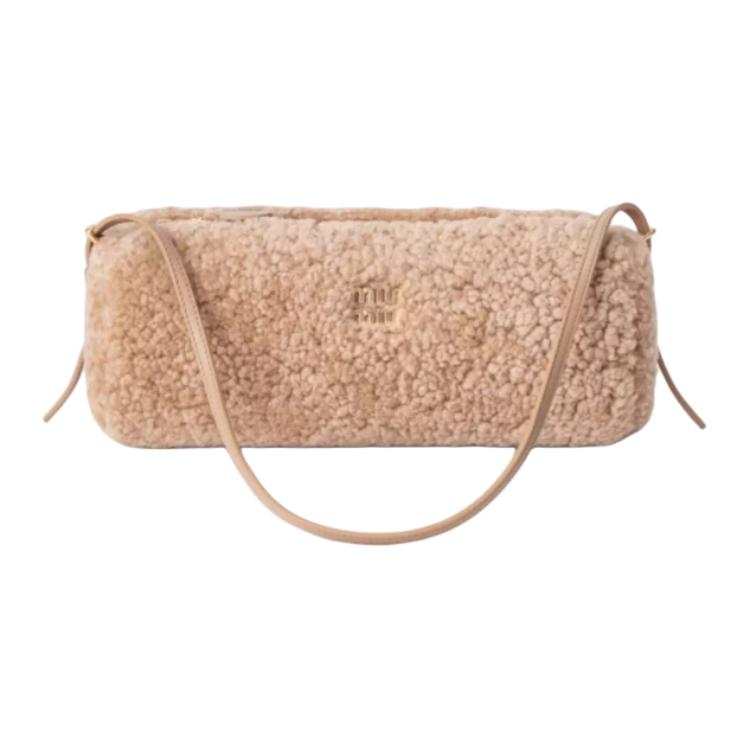 MIU MIU Sheepskin With Wool Shoulder Bag Women's Sand Yellow