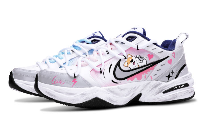 Nike Nike Air Monarch 4 Abrasion Resistant Lightweight Height Increasing Low top Chunky Sneakers Unisex Pink Blue