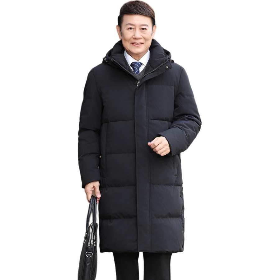 YALU Down Jackets Men's Black Detachable Hood Thickened