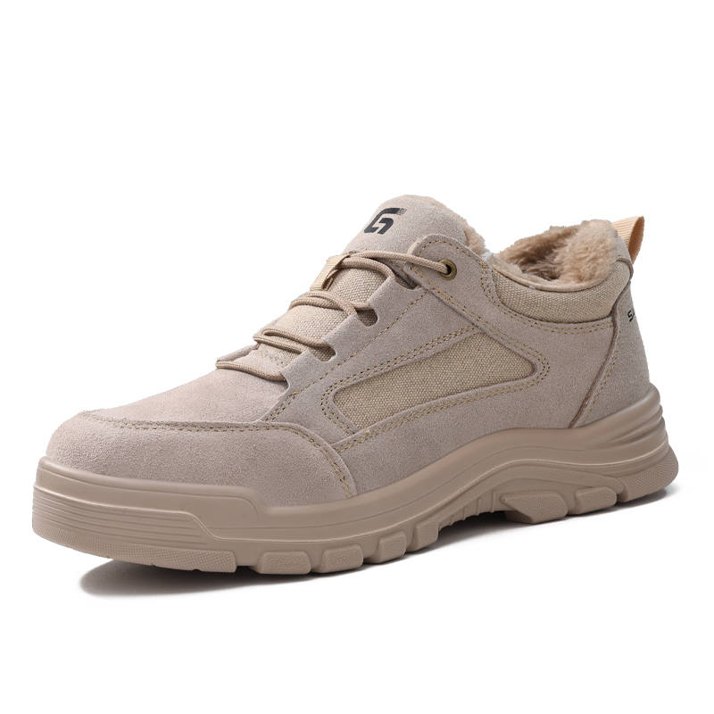 GUYISA Safety Work Site Winter Fleece Lined Insulated Shoes Safety & Protective Shoes Unisex Light Brown