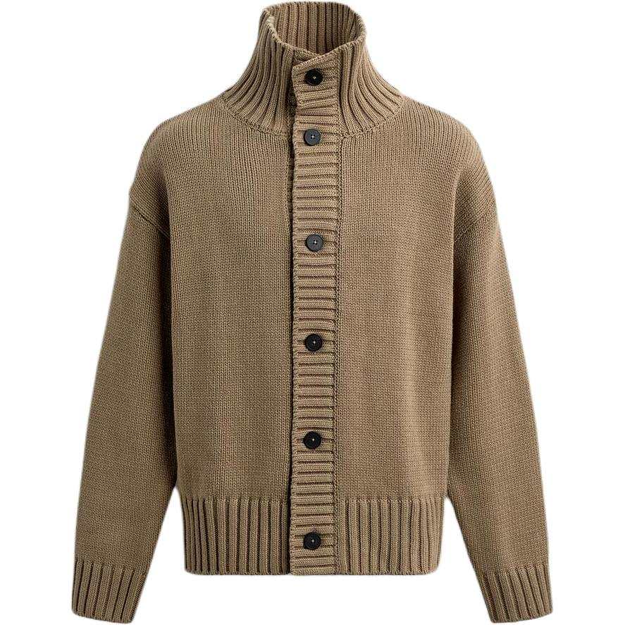 ZARA Knitwear Men's Tan Turtleneck Moderate Cardigan