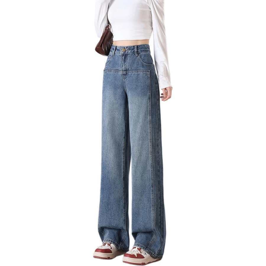 Tonlion Jeans Women's Dark Blue Moderate Wide Leg Pants