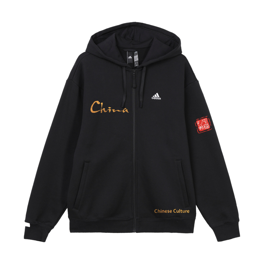 Adidas Adidas Hooded Zippers Preppy Style Thickened And Fleece Lined Athleisure Geometric Pattern Text Houndstooth Jacket