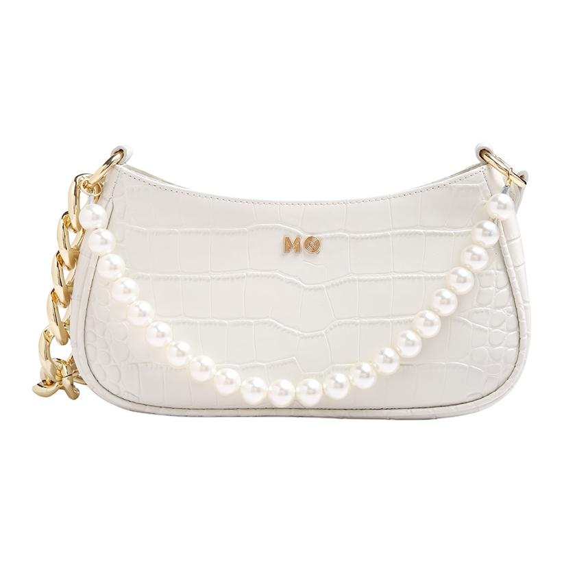 MQ Cow Leather Shoulder Bag, Baguette Bag, Handbag, Shoulder Bag Women's White/Black/Brown