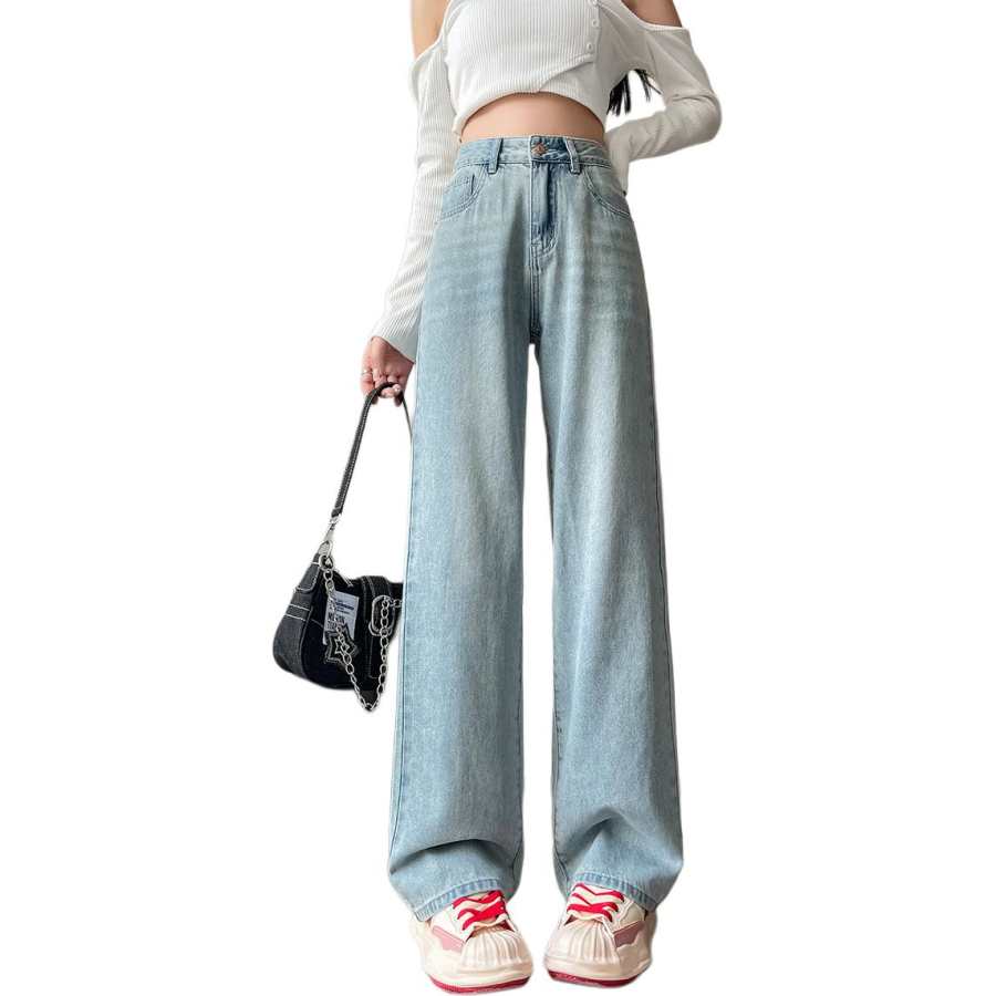 Tonlion Jeans Women's Vintage Blue Moderate Straight Fit Pants