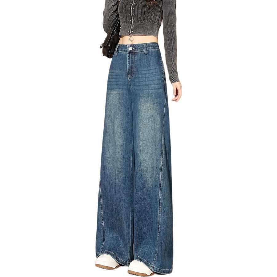 Tonlion Jeans Women's Dark Blue Moderate Wide Leg Pants