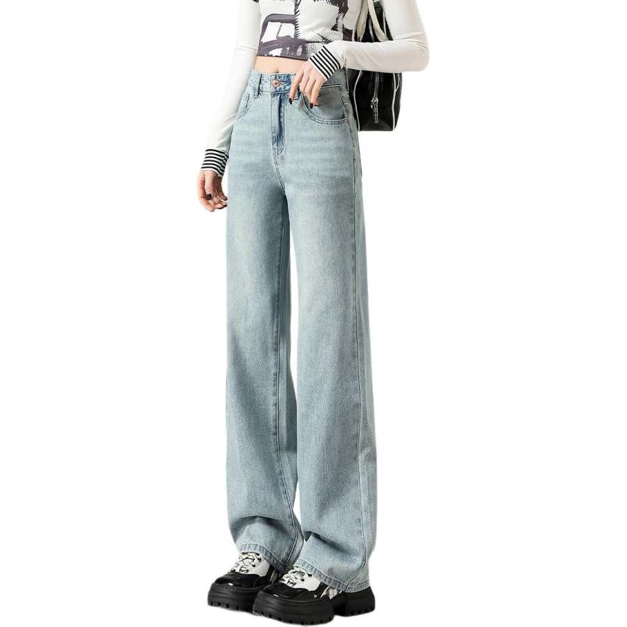 Tonlion Jeans Women's Vintage Blue Moderate Straight Fit Pants