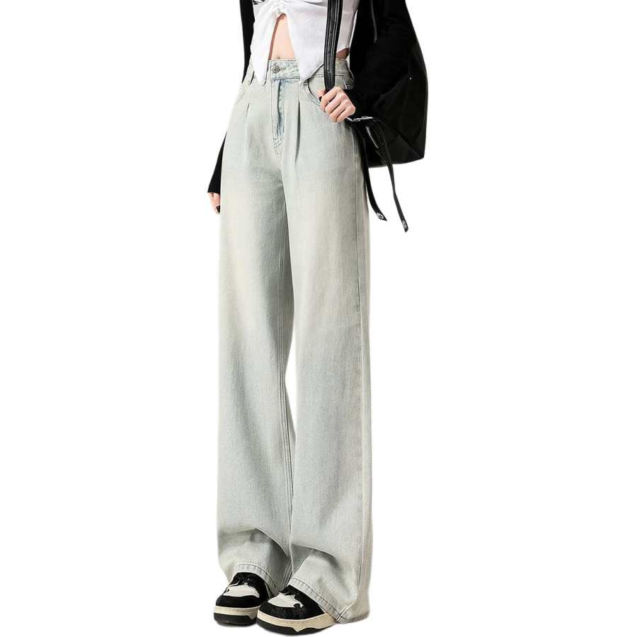 Tonlion Jeans Women's Vintage Light Blue Moderate Wide Leg Pants