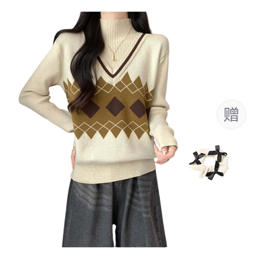 CPAURA Knitwear Women's Half Turtleneck Moderate Mock Two Piece