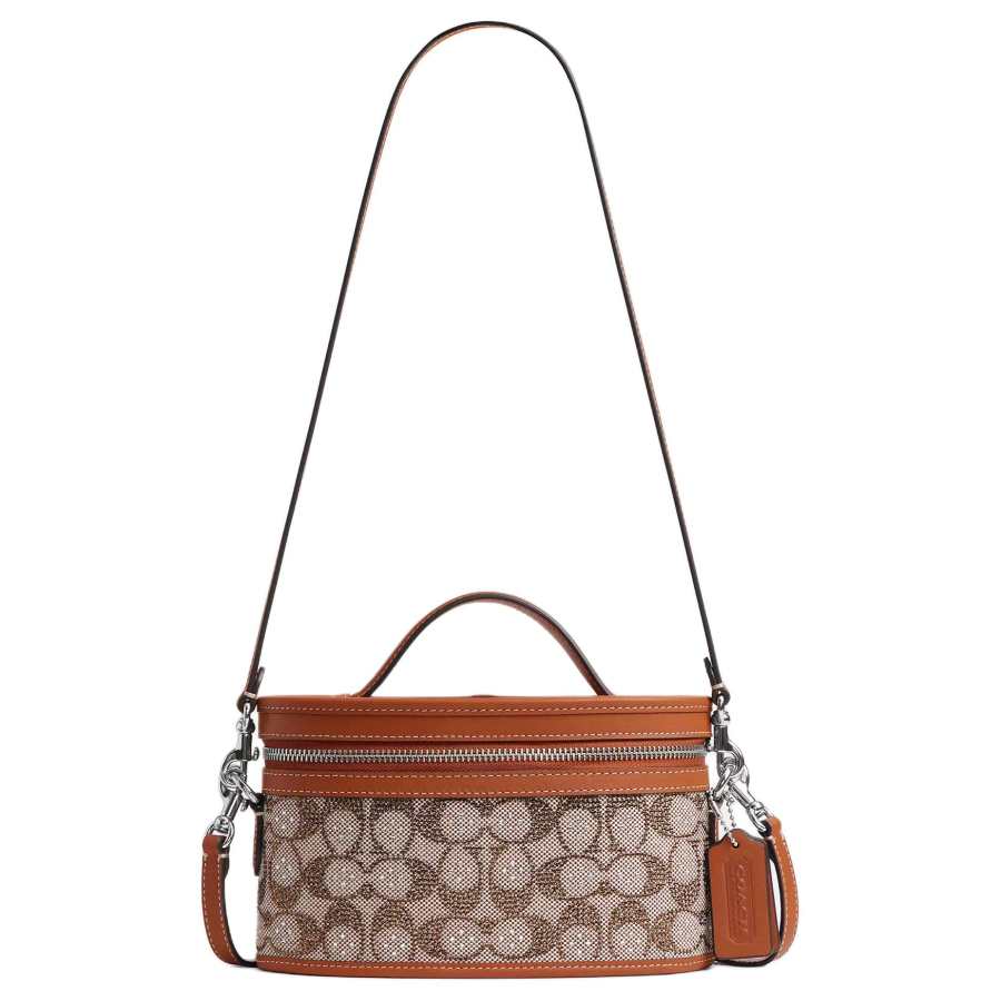 COACH Trail Jacquard With Leather One Shoulder Handbag Small Women's Amber