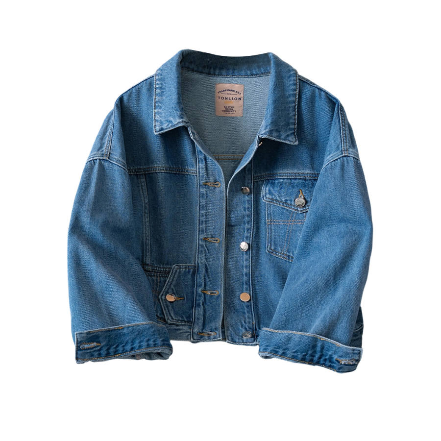 Tonlion Denim Jackets Women's Aqua Blue Lapel Moderate Straight Fit