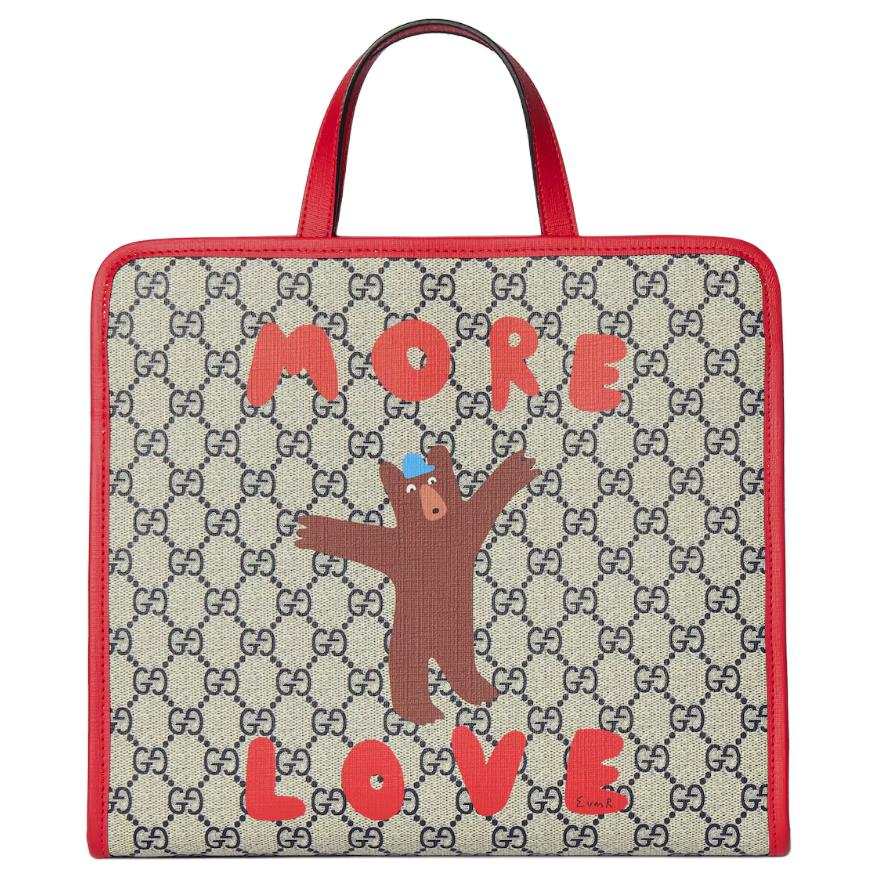 GUCCI GG Supreme Nylon With Leather Handbag Kids' Beige & Blue & Red
