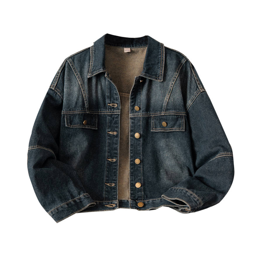 Tonlion Denim Jackets Women's Black Gray Color Lapel Moderate Straight Fit