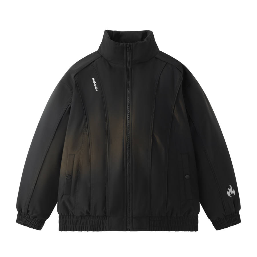 HUANQIU Puffer Jackets Unisex Stand Collar Moderate Puffer Jacket