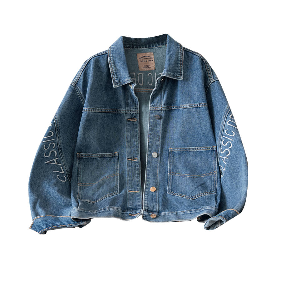 Tonlion Denim Jackets Women's Medium Blue Lapel Moderate Straight Fit