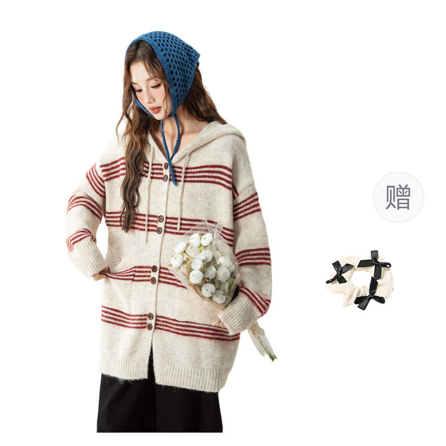 CPAURA Knitwear Women's Hooded Moderate Cardigan